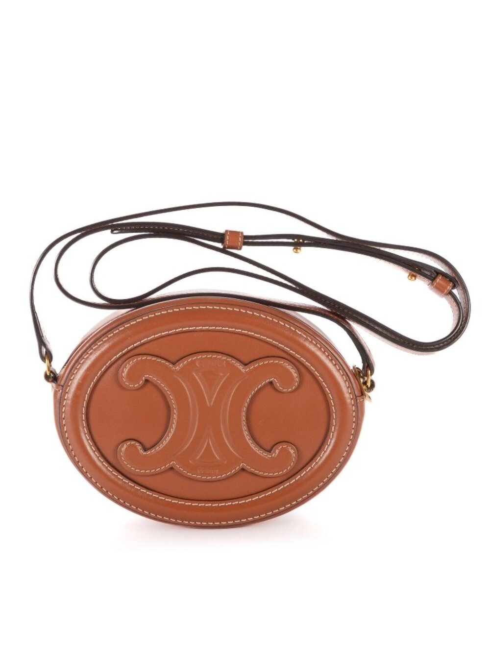 Celine Cuir Triomphe Oval Pouch Brown Calfskin Leather